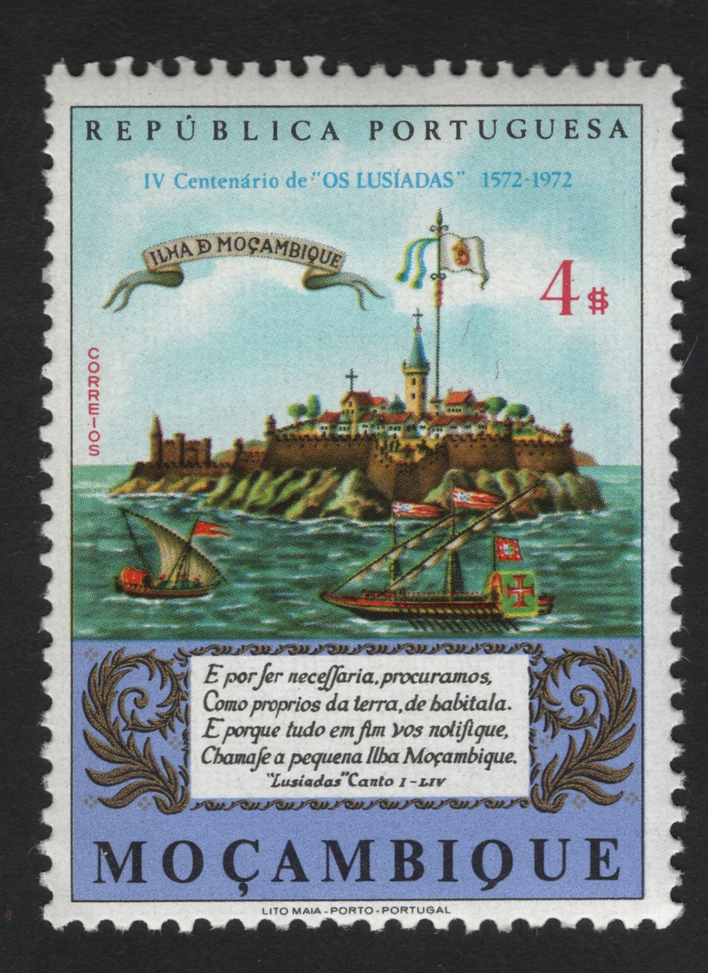SCG13877 - Mozambique 1972 – 4$ “Os Lusíadas” Quadricentennial – Ilha de Moçambique Scene