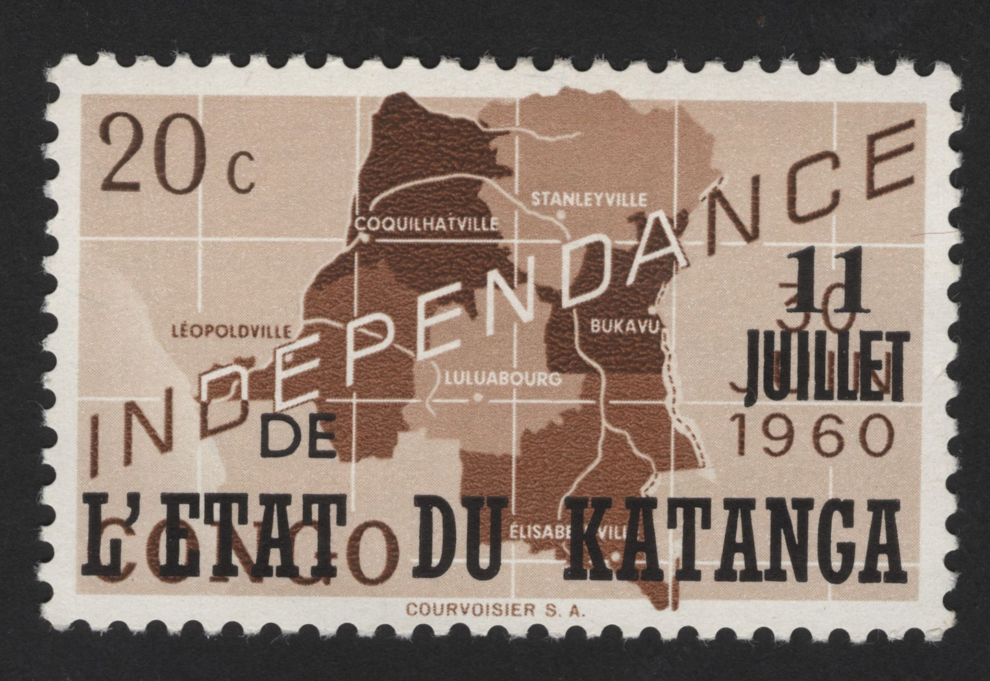 SCG13900 - Katanga 1960 Independence Overprint – Congo Map Issue (20c)