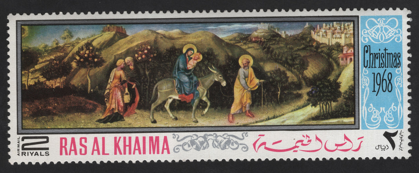 SCG13922 - Ras Al Khaima 2 Riyals Airmail – Christmas 1968 Nativity Flight Stamp