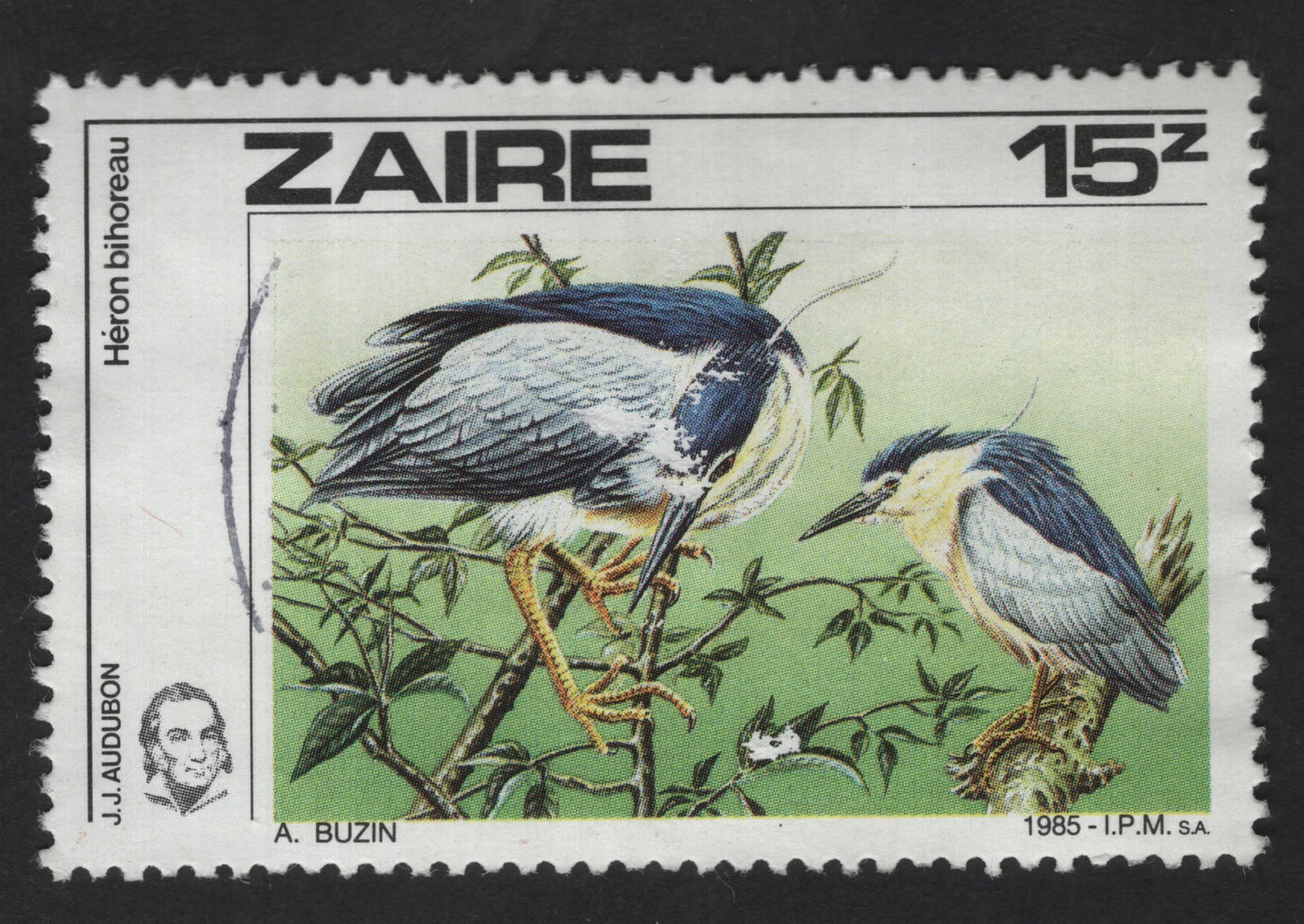 SCG13916 - Zaire 15z Black-Crowned Night Heron Stamp (1985)