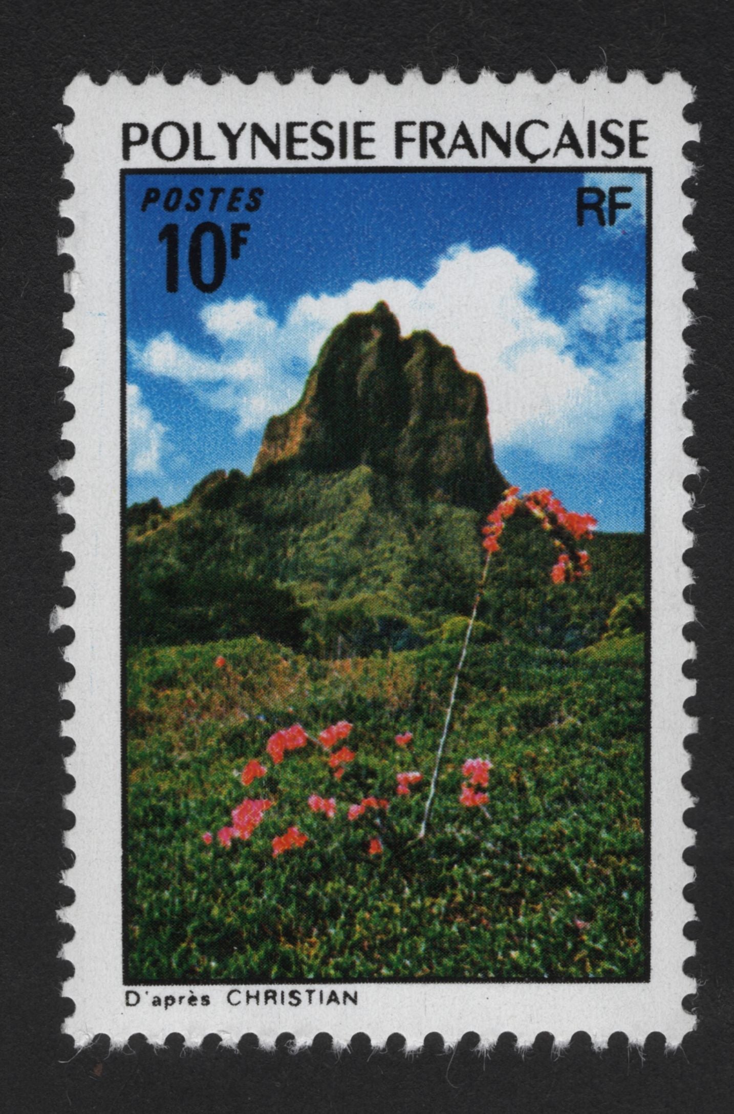 SCG13964 - French Polynesia 10F – Mountain Landscape with Tropical Flowers