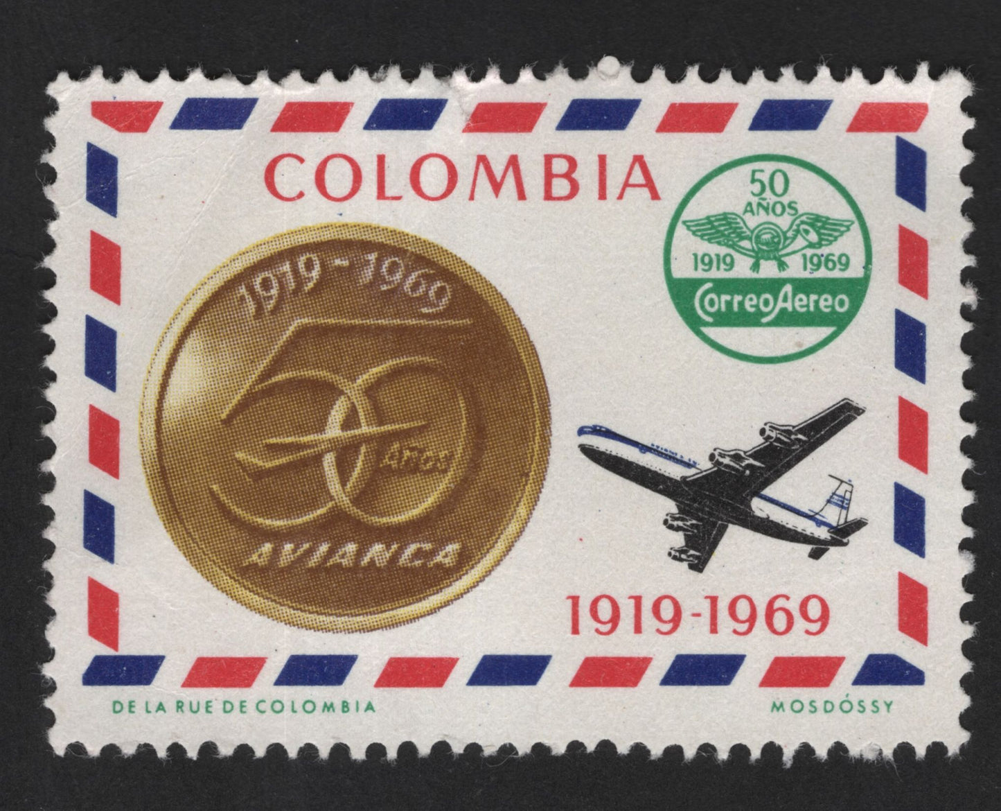 SCG13981 - Colombia 1969 Avianca 50th Anniversary Airmail Stamp