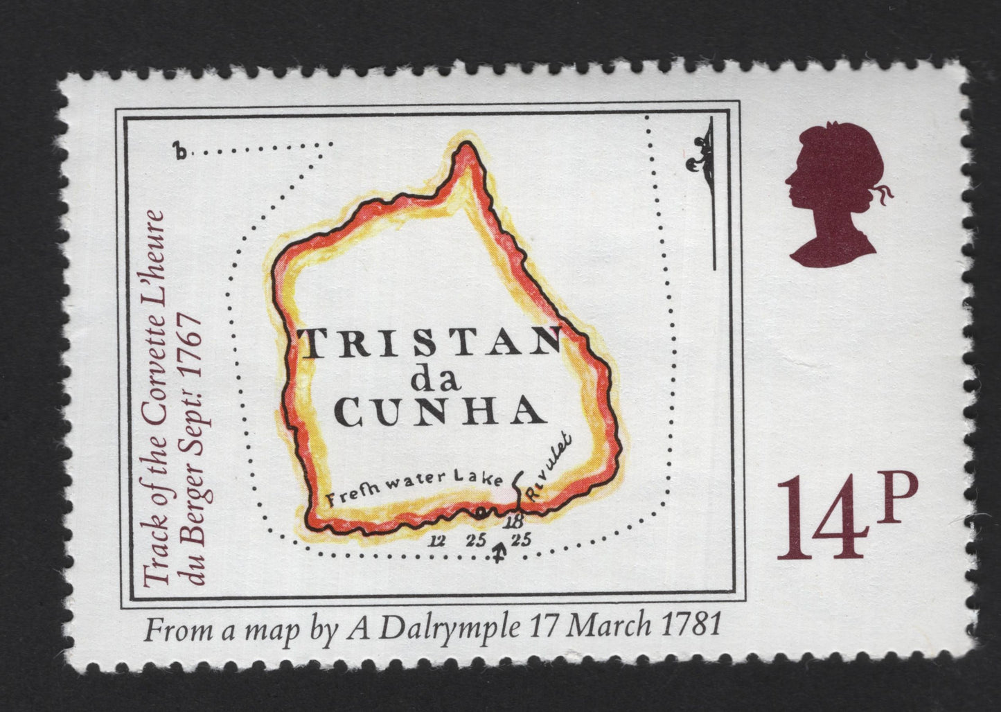 SCG13961 - Tristan da Cunha 14p – Historic Map (Track of the Corvette L’Heure, 1767)