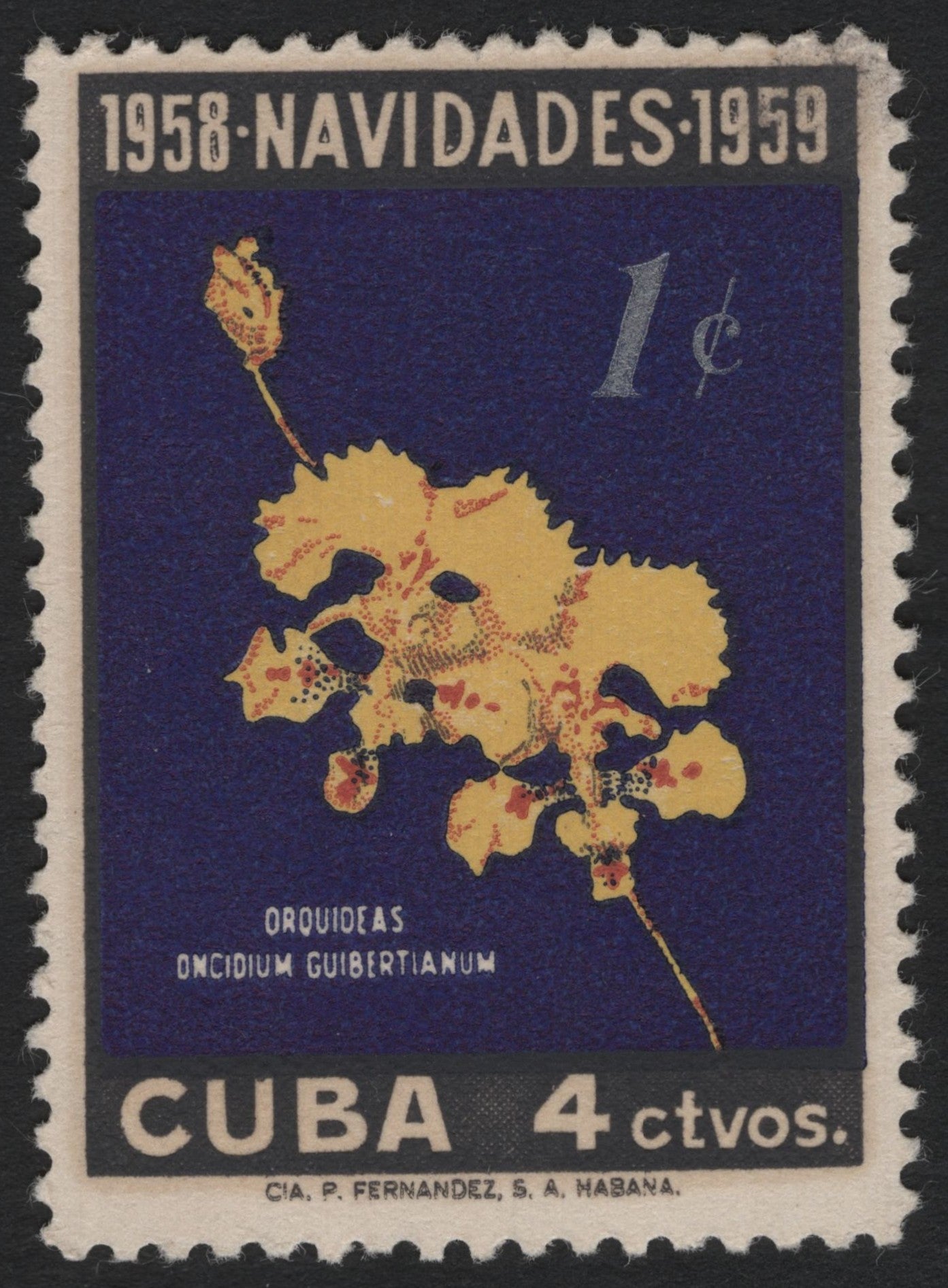 SCG7269 - Cuba 1958 “Navidades 1959” Orchid Stamp – Oncidium Guibertianum