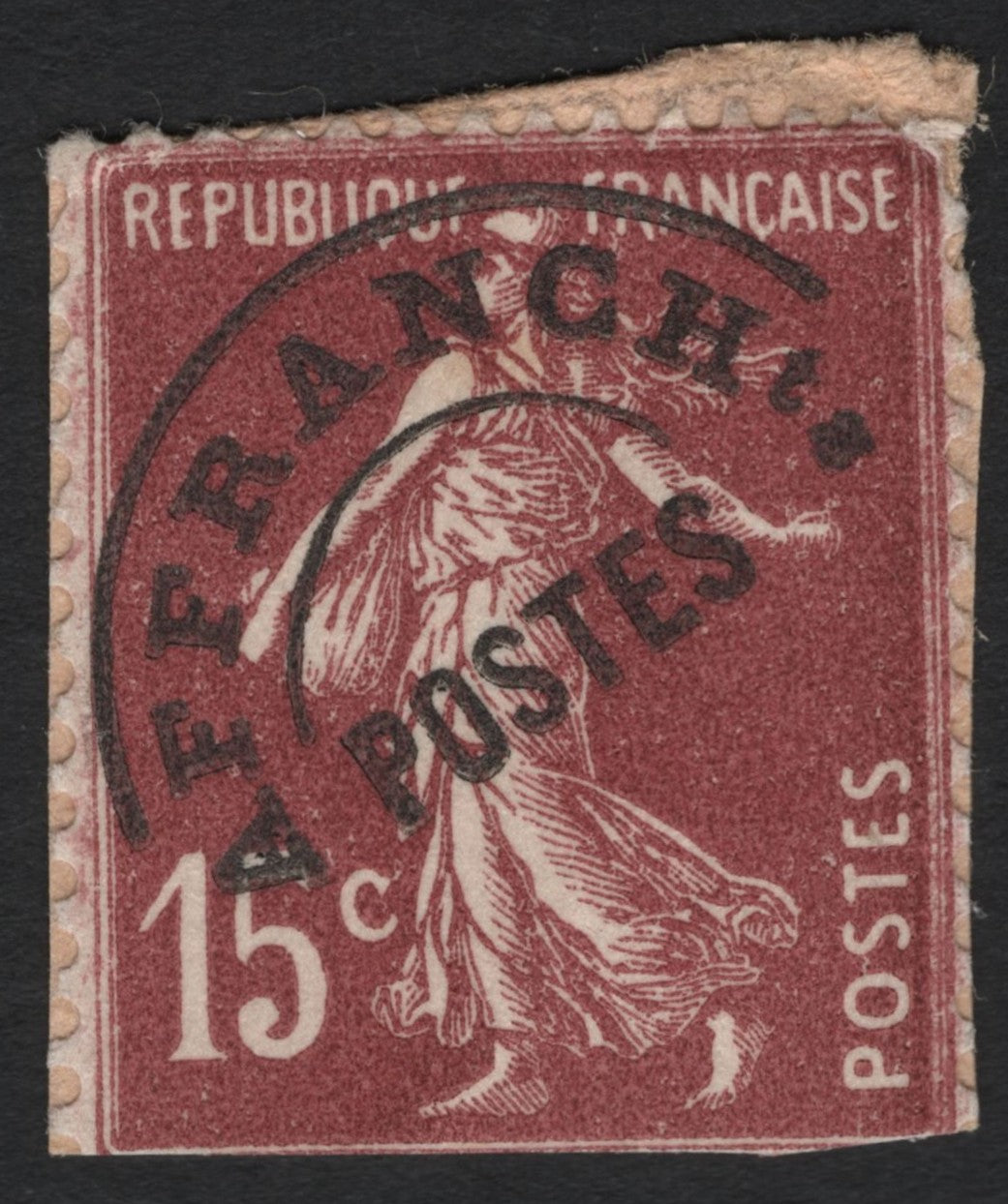 SCG7608 - France 15 Centimes “Semeuse Lignée” (Red) Postage Due Overprint