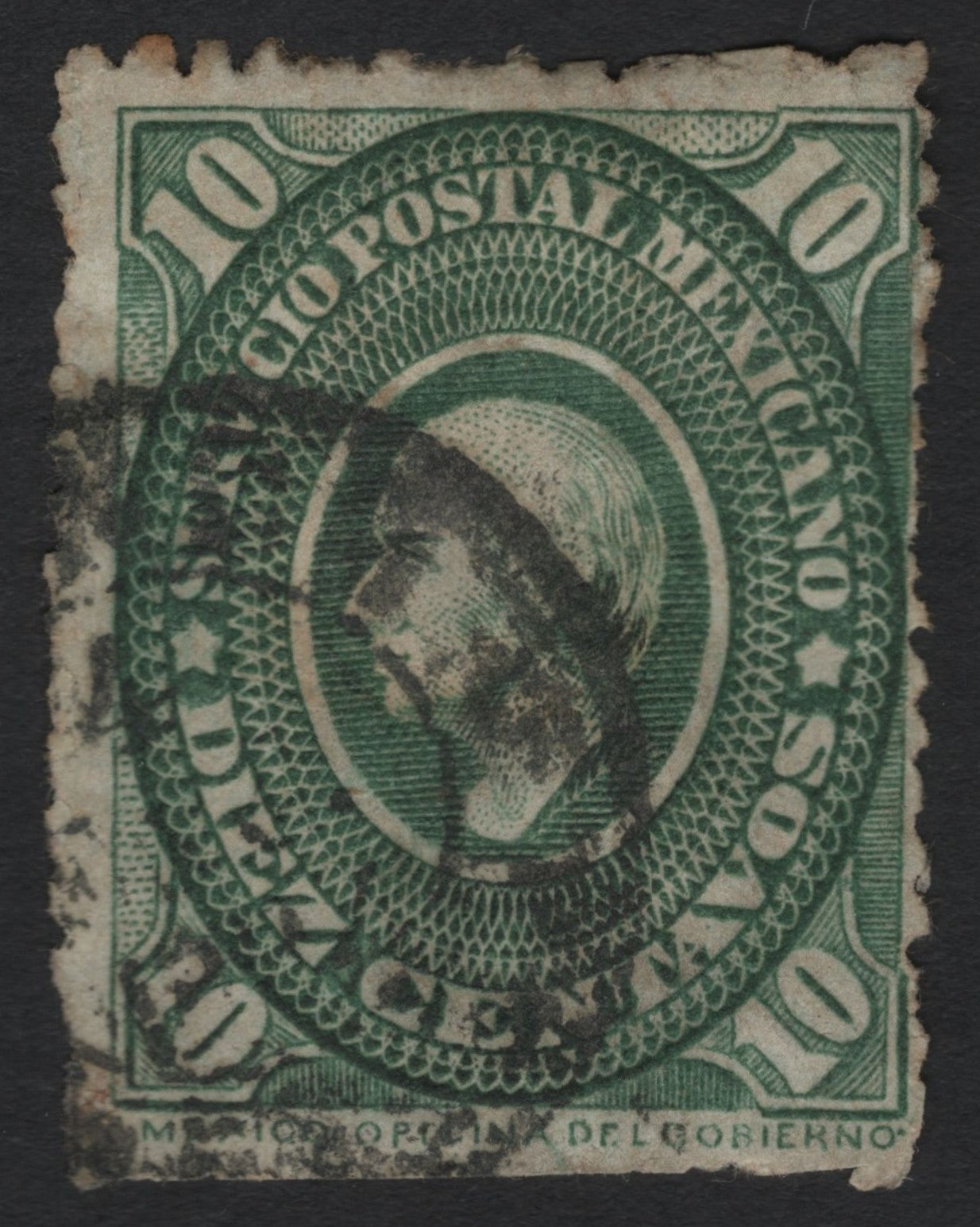 SCG7395 - Mexico: 10 Centavos Green “Hidalgo” (circa 1879–1883)