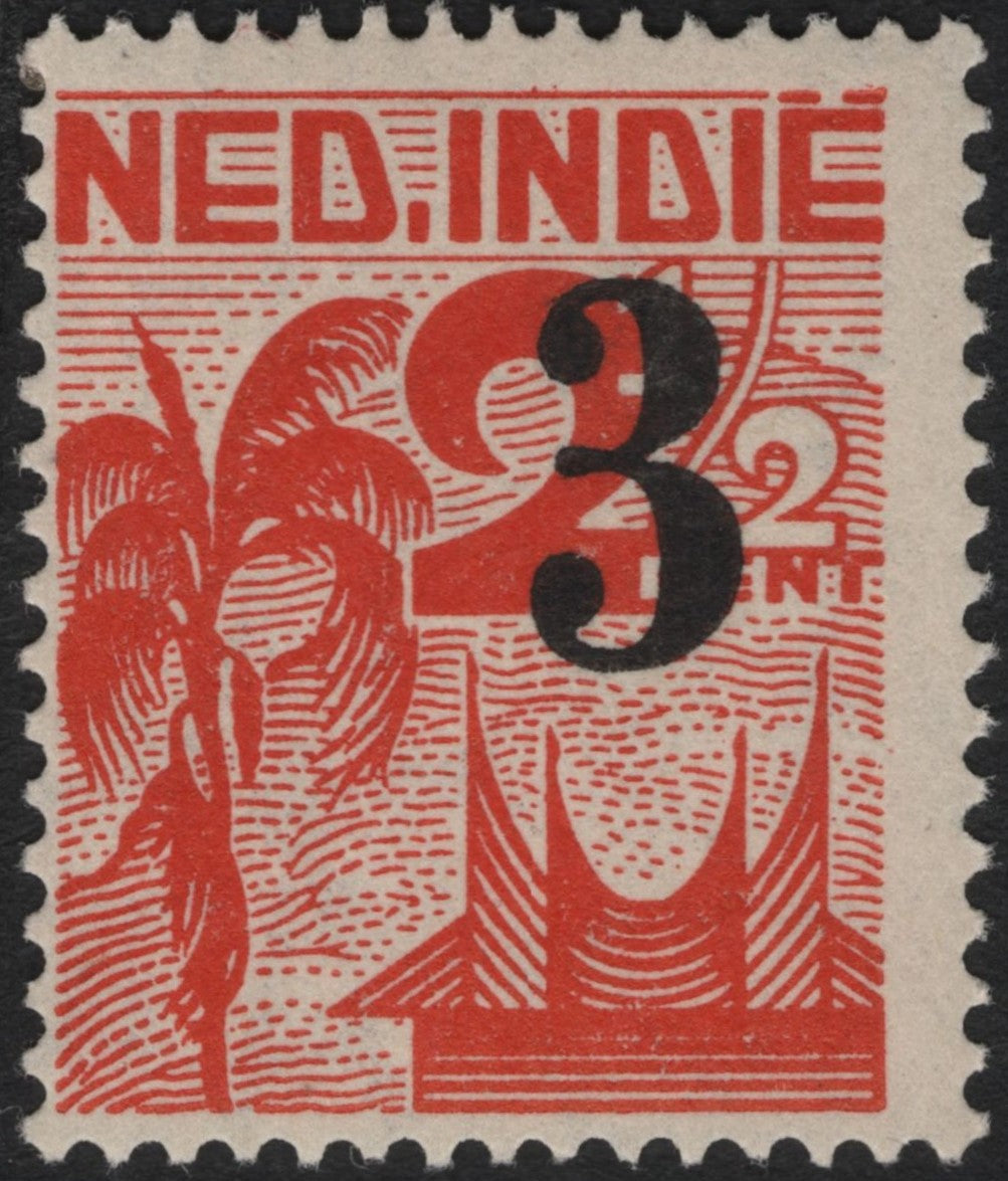 SCG10906 - Netherlands Indies 1928 – 3c Surcharge on 2½c Red Definitive (Palm & Minangkabau Roof)