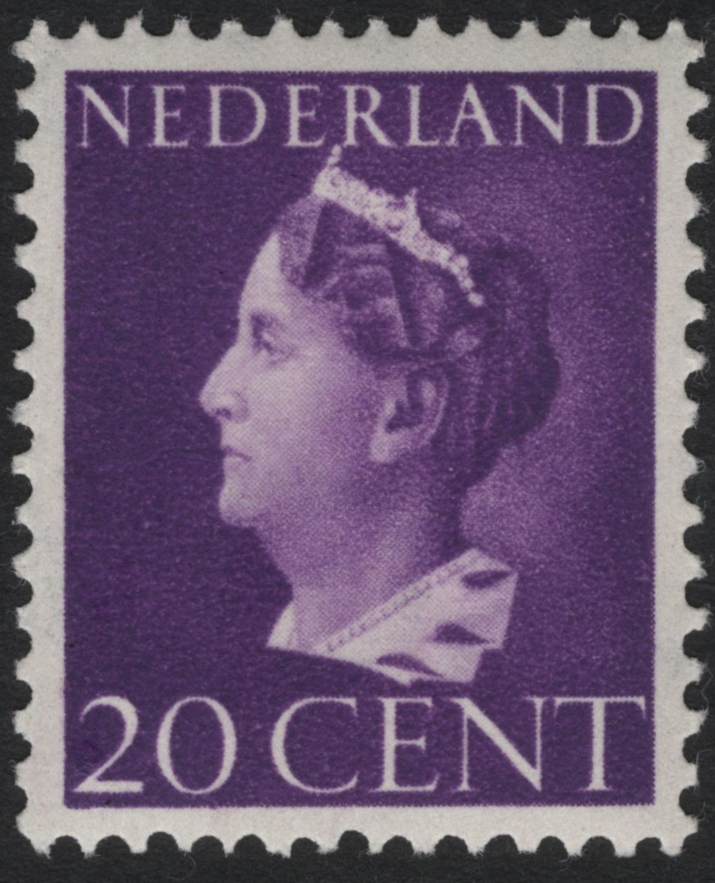 SCG10908 - 🇳🇱 Netherlands 20 Cents Queen Wilhelmina Definitive – Deep Violet (ca. 1940s–1950s)