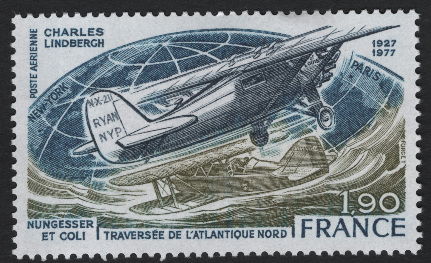 SCG6981 - France 1977 – Charles Lindbergh & Nungesser et Coli Airmail Commemorative (1.90 Fr)