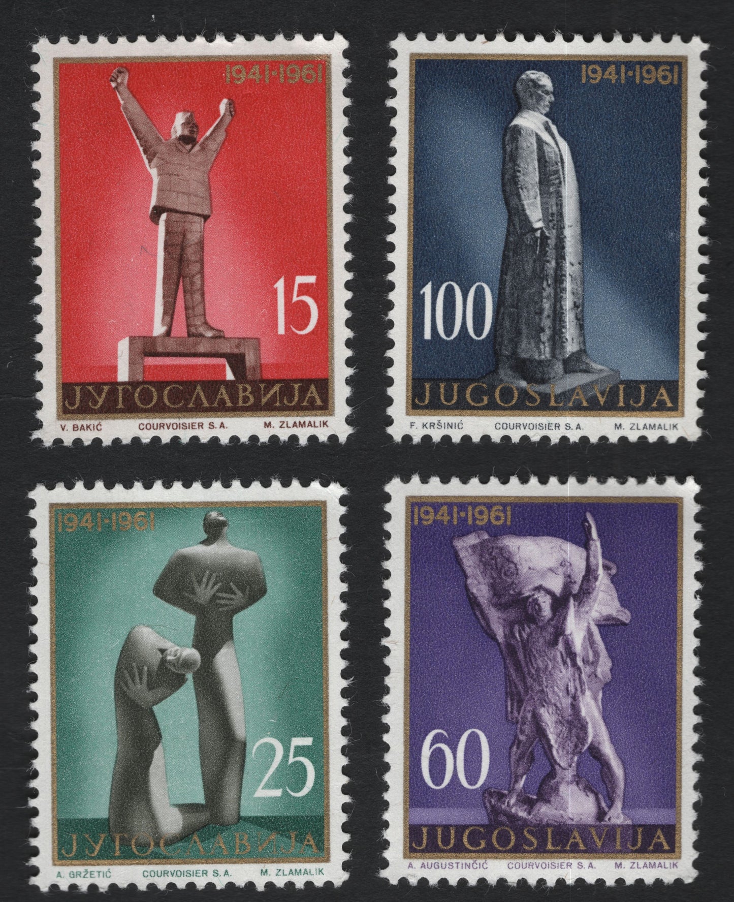 SCG10047 - Yugoslavia 1961 – 20th Anniversary of the 1941 Uprising (Monument Series) – Complete Set of 4