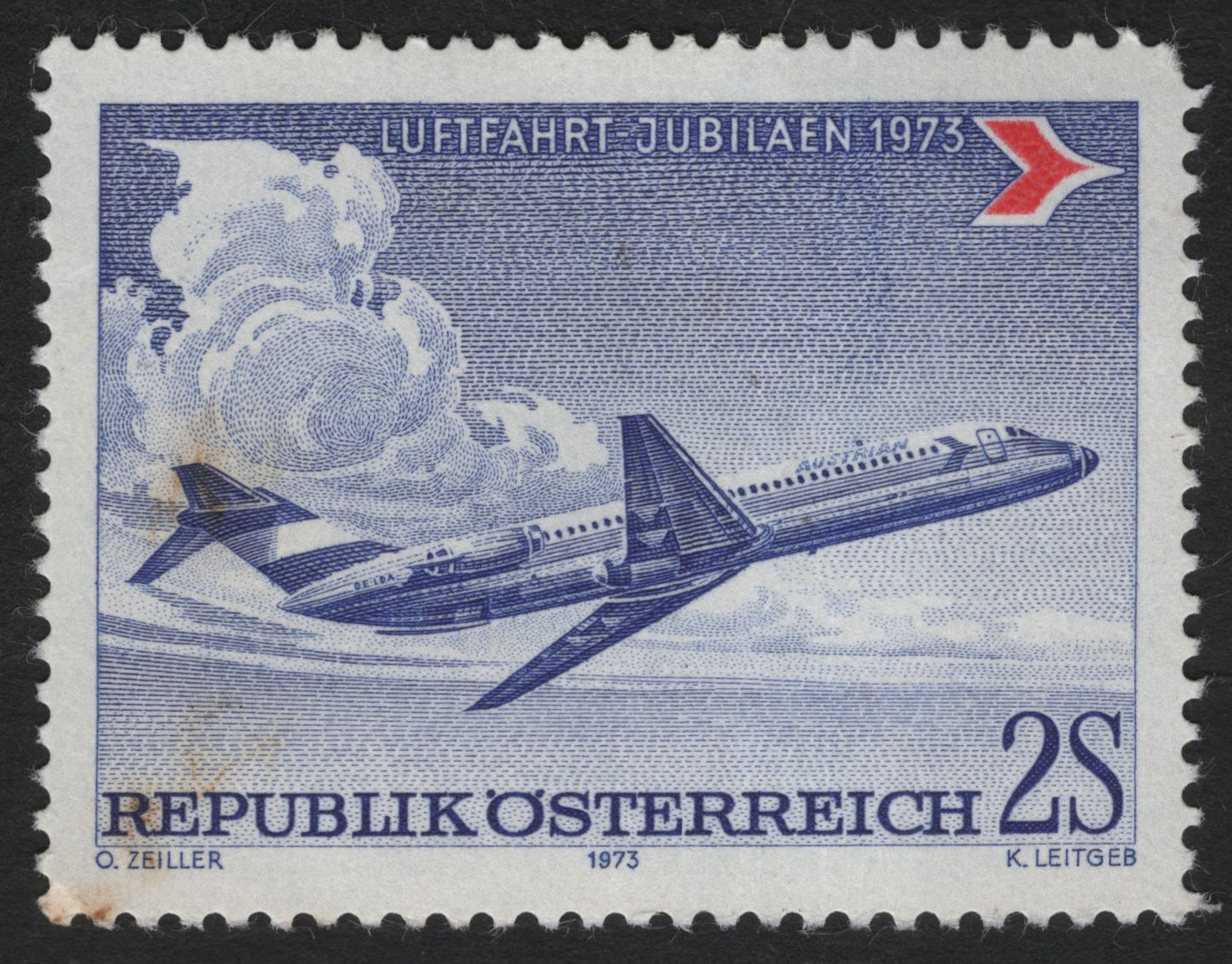 SCG10835 - Austria 1973 Aviation Jubilee 2s Airmail Stamp – Austrian Airlines Jet