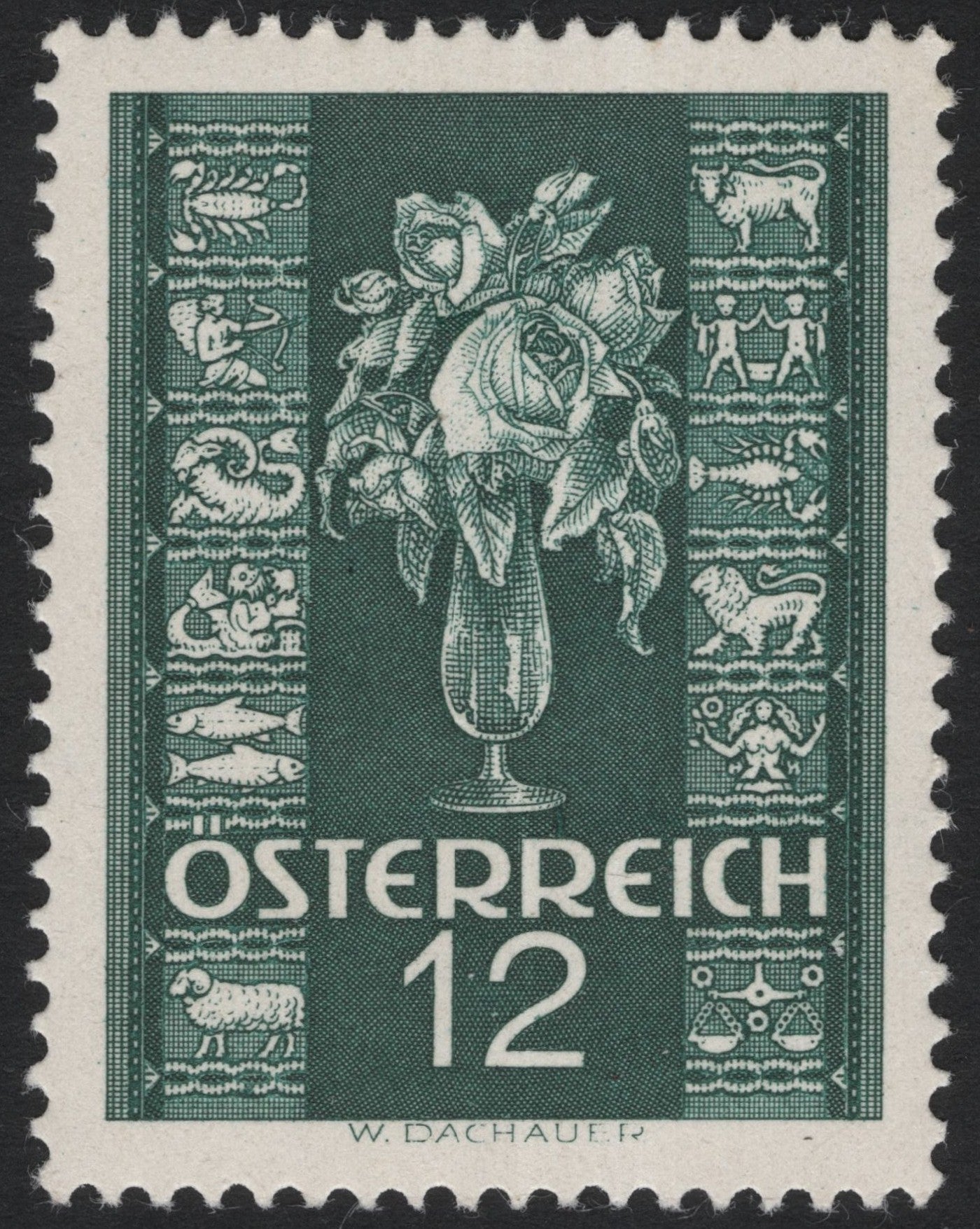 SCG7156 - Austria 1958 “Bouquet of Roses and Zodiac Signs” (12 Groschen)