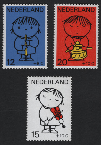 SCG10035 - Netherlands 1970 Children’s Music Semi-Postal Set – Recorder, Drummer & Violinist