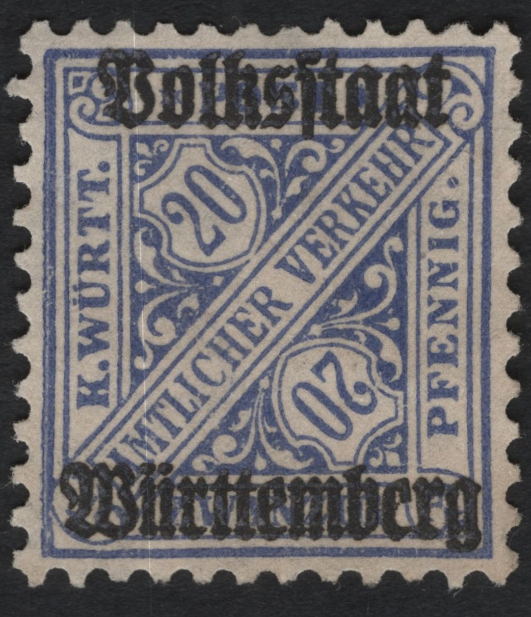 SCG10871 - Württemberg 1919 Volksstaat Overprint – 20 Pfennig Official Stamp