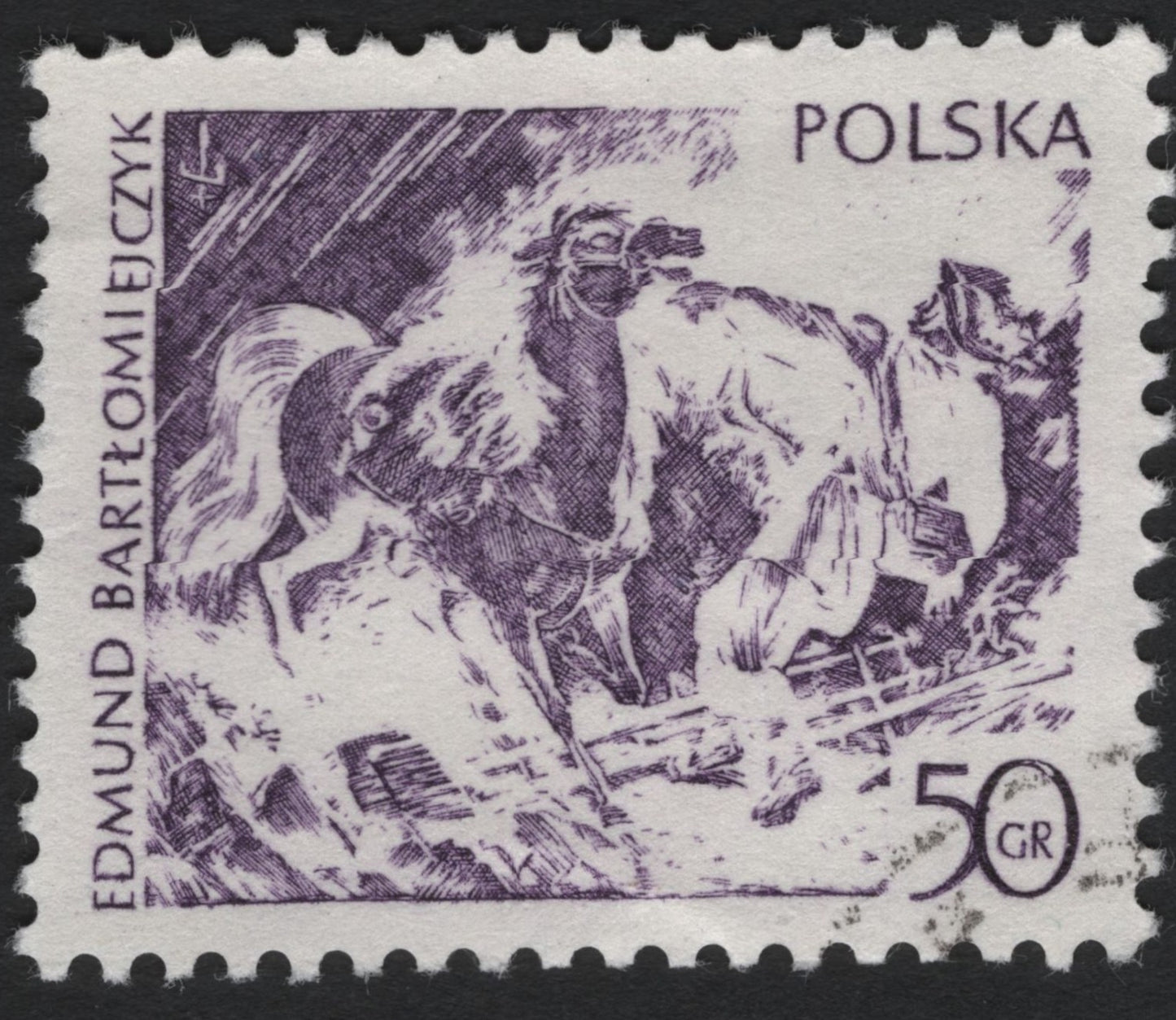 SCG6493 - Poland 1967 – “Horses in Snow” by Edmund Bartłomiejczyk (50 Groszy)