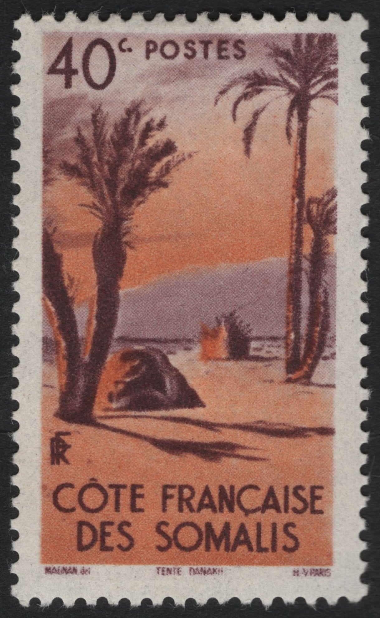 SCG9963 -🇫🇷 Côte Française des Somalis – 40c “Desert Landscape with Palms”
