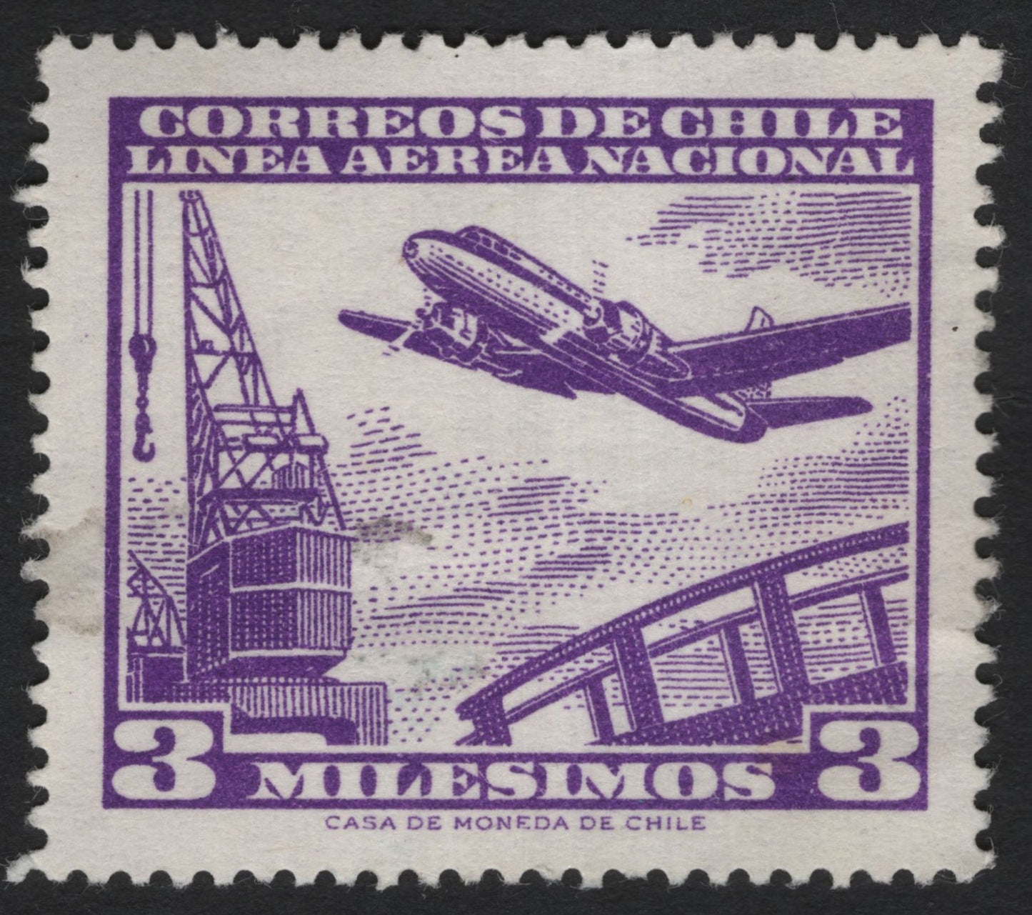 SCG9967 - Chile Airmail – Aircraft over Port Crane – 3 Milesimos