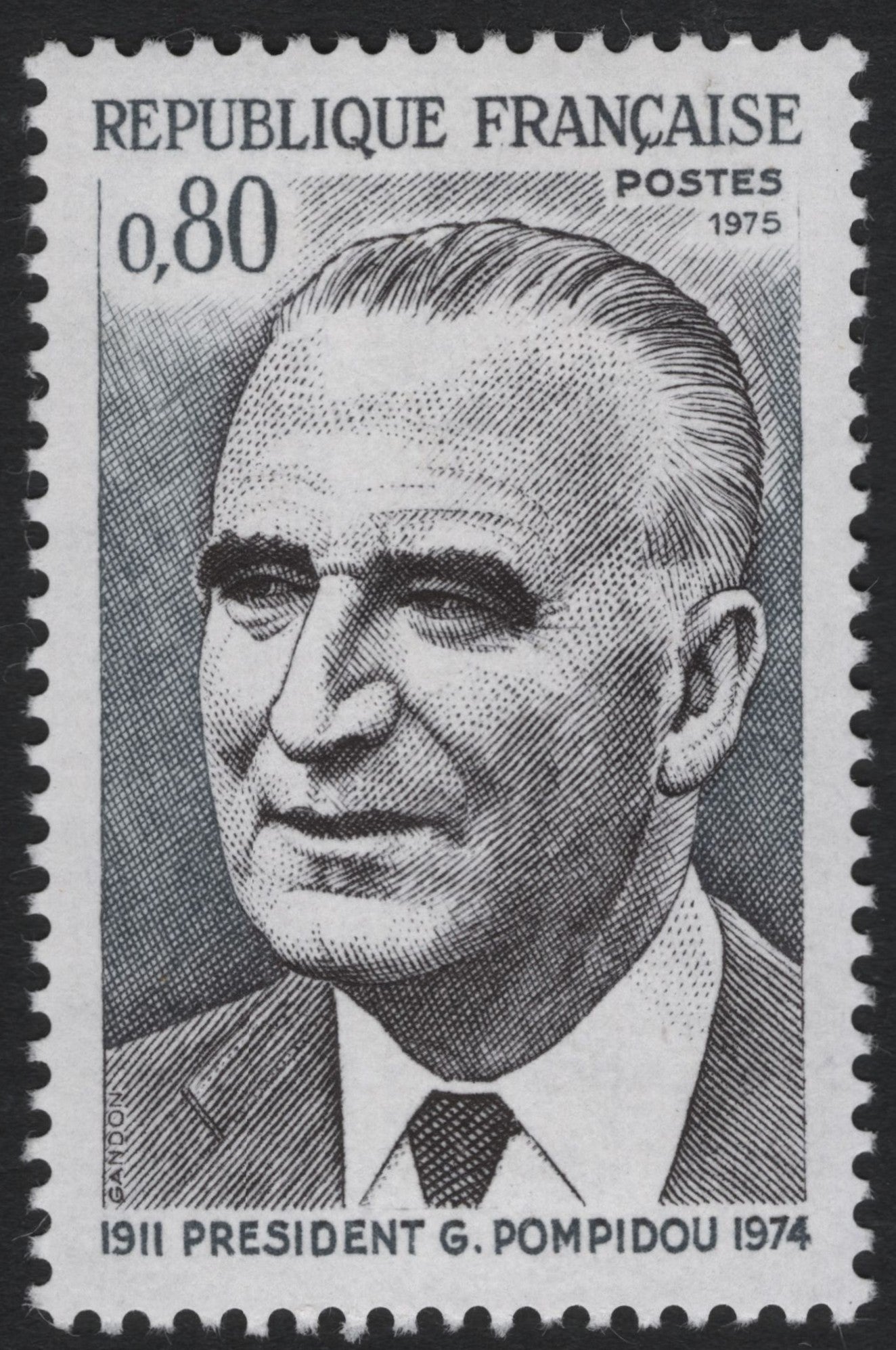 SCG10000 - France 1975 – President Georges Pompidou 0.80F Black Engraved