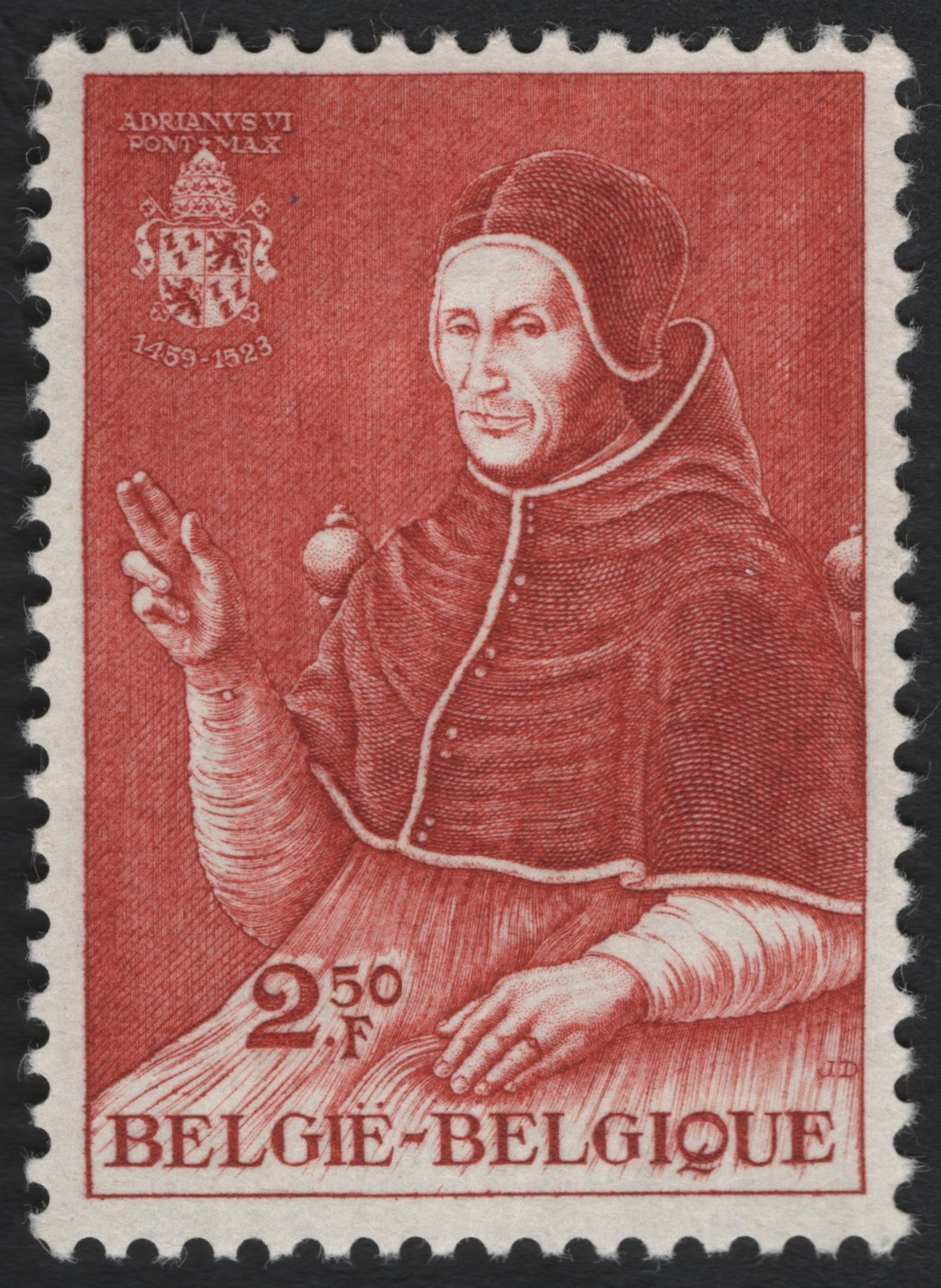 SCG9992 - Belgium 1953 – Pope Adrian VI Commemorative 2.50F Red