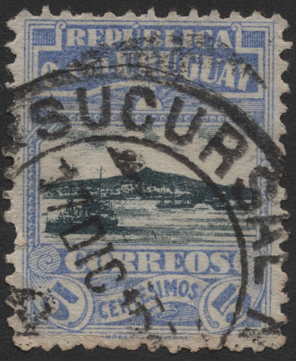SCG597 - Uruguay Blue Coastal Scene 5 Centesimos Used Stamp