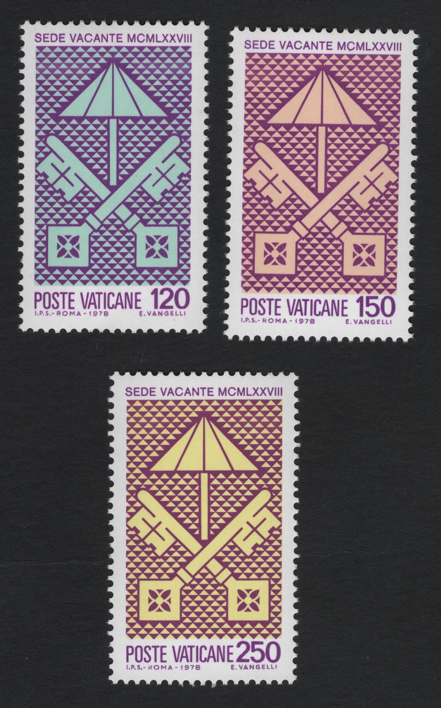 SCG10330 - Vatican City 1978 – Sede Vacante Definitive Set (3v) – Keys & Umbrella Emblem