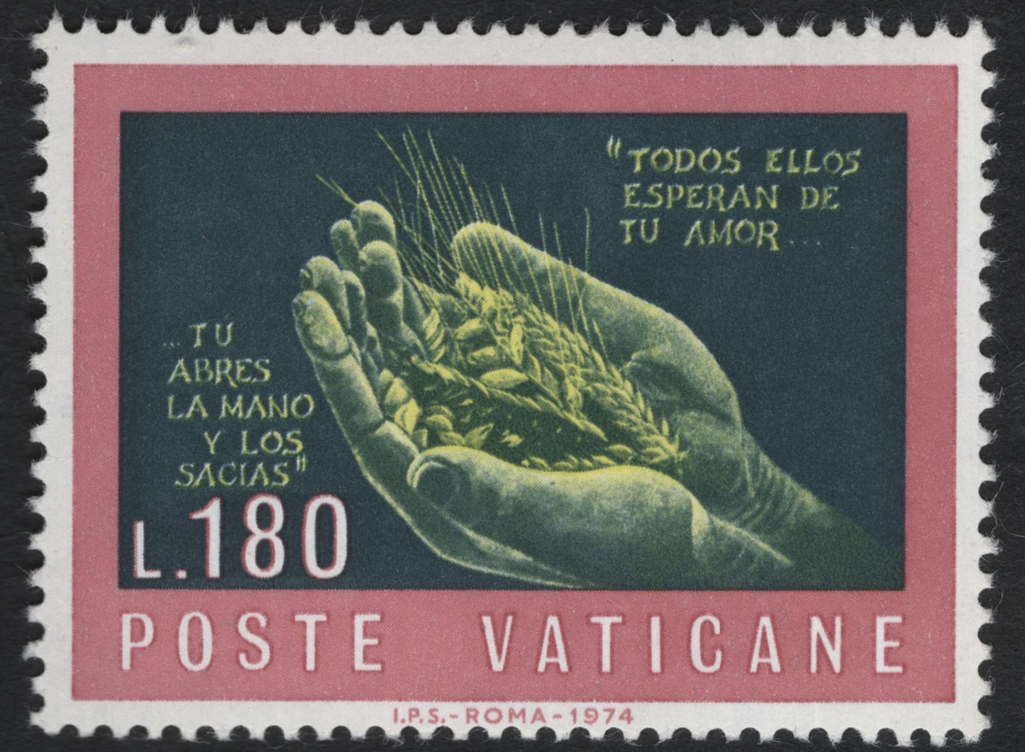 SCG10327 - Vatican City 1974 – “Tu Abres la Mano” Biblical Charity Stamp (L.180)