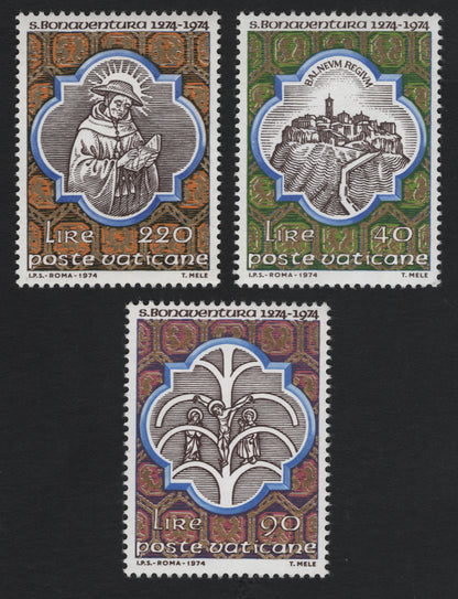 SCG10328 - Vatican City 1974 – St. Bonaventure Commemorative Set (3v)