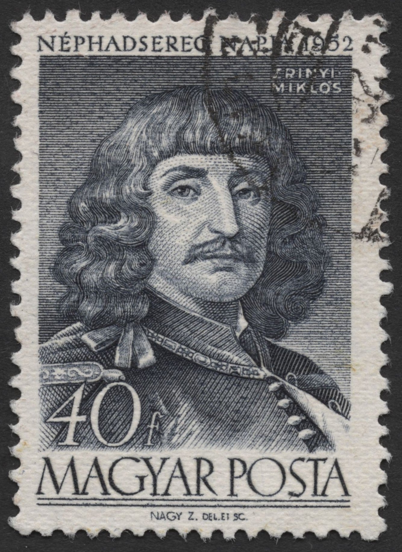 SCG577 - Hungary 40f Used Stamp – Miklós Zrínyi Portrait (1952)