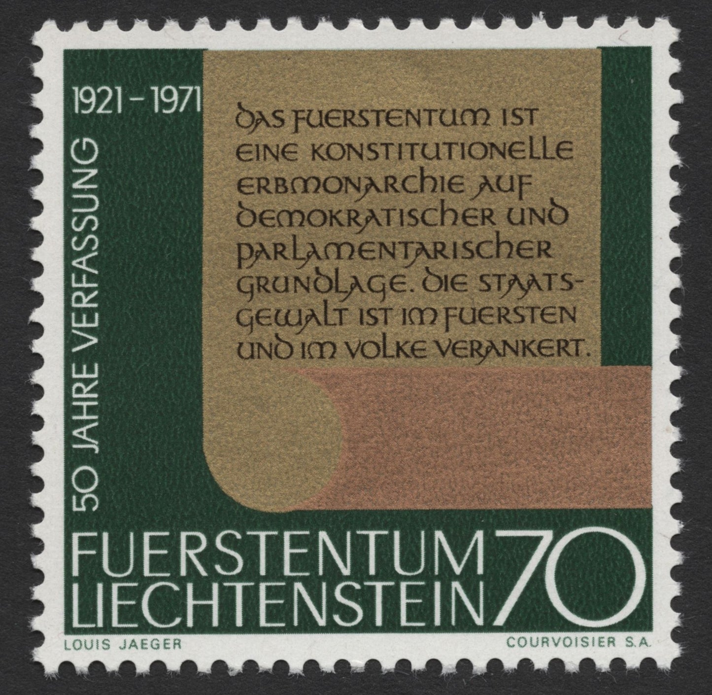 SCG389 - Liechtenstein 1971 50 Years of Constitution Commemorative Stamps
