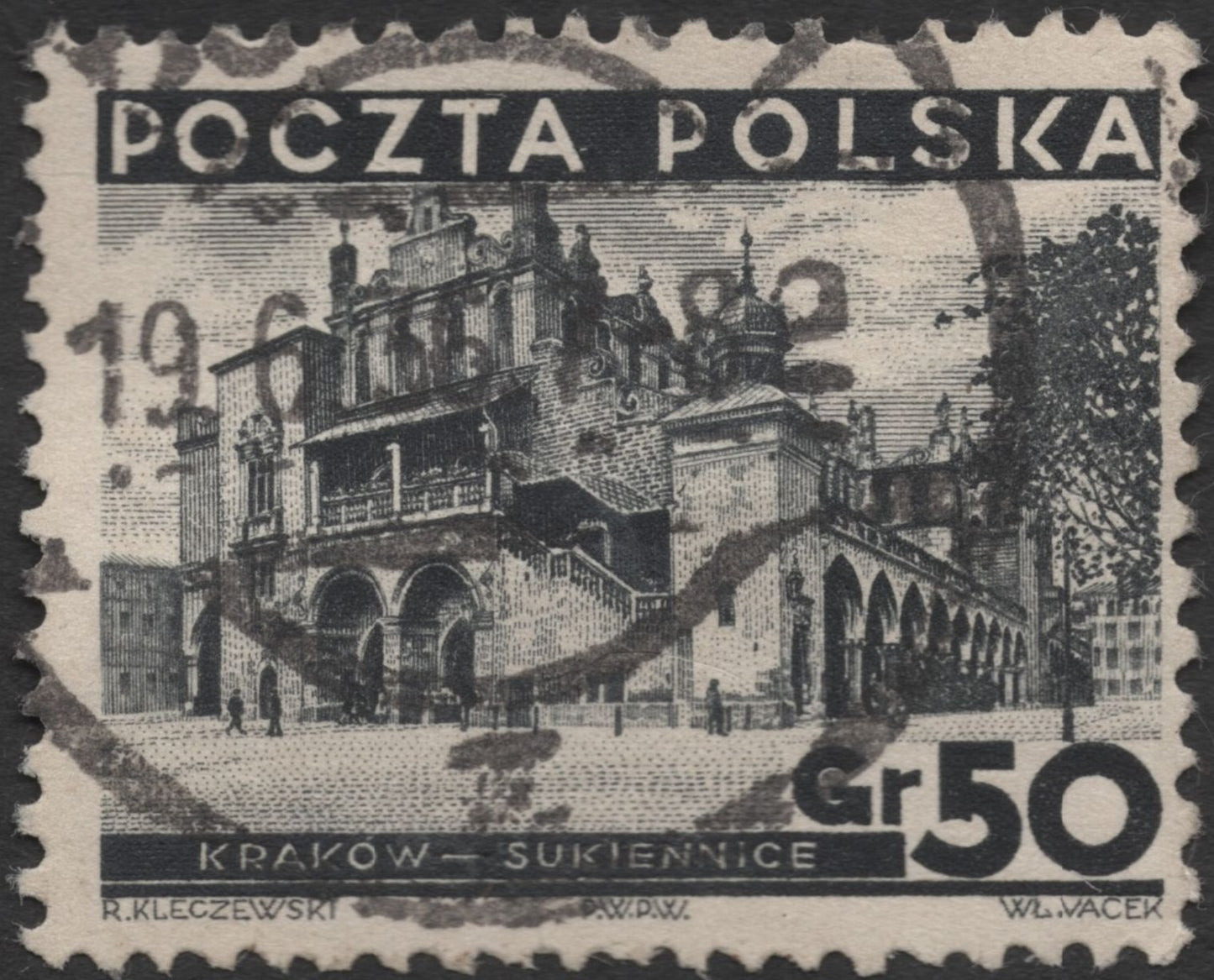 SCG586 - Poland 50 Groszy Stamp – Krakow Cloth Hall Landmark