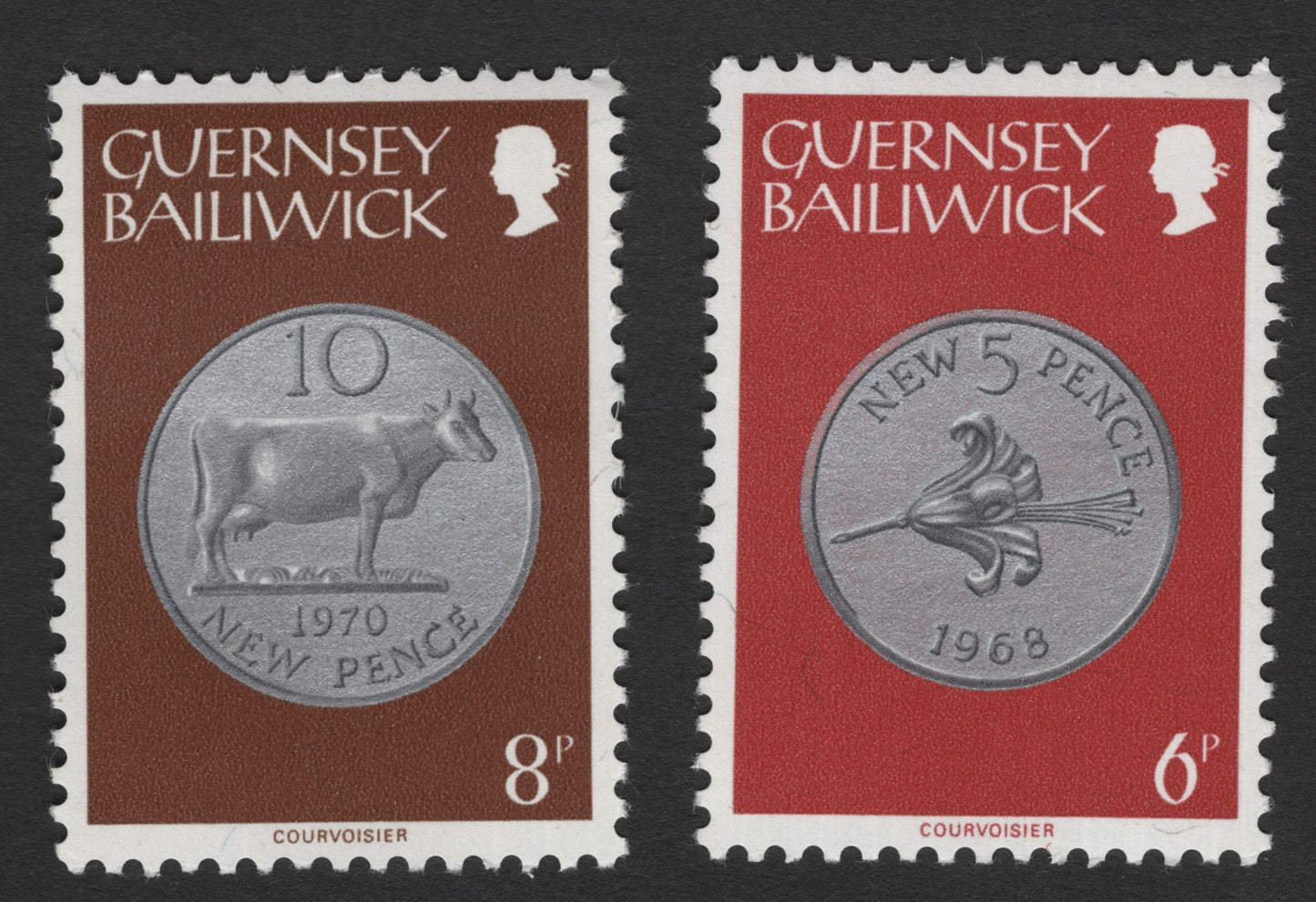SCG11749 - Guernsey Bailiwick Coin Design Definitive Pair – 5 New Pence (1968) & 10 New Pence (1970)