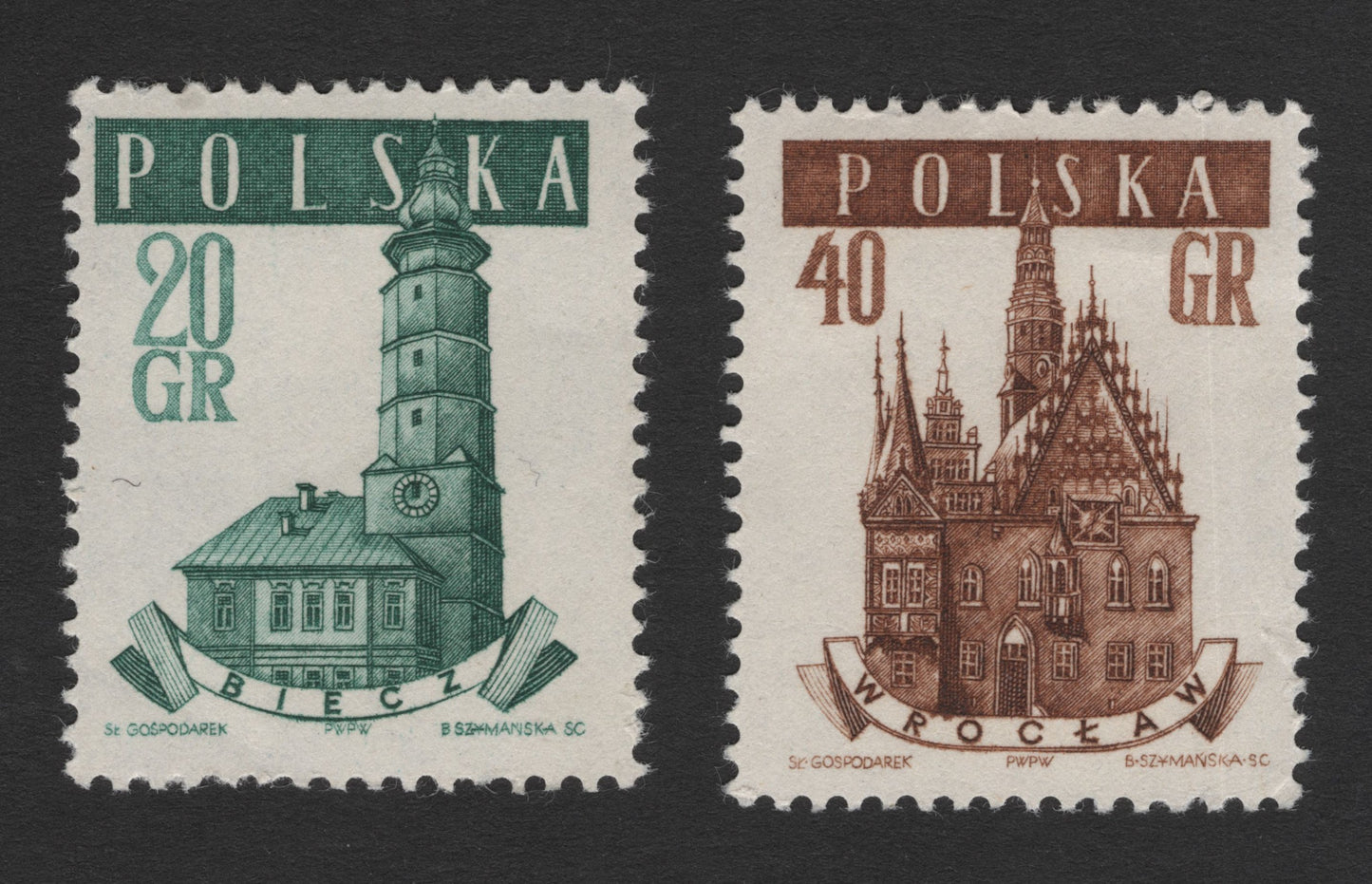 SCG11744 - Poland Historic Town Halls – Biecz & Wrocław Architectural Stamp Pair