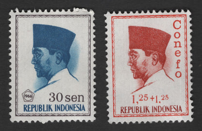 SCG11755 - Indonesia 1966 President Sukarno Definitive & Charity “Conefo” Stamp Pair