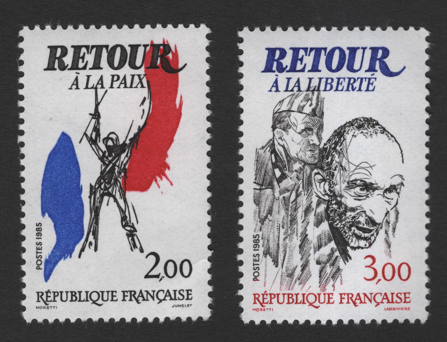 SCG11758 - France 1985 “Return to Peace & Liberty” Commemorative Stamp Pair