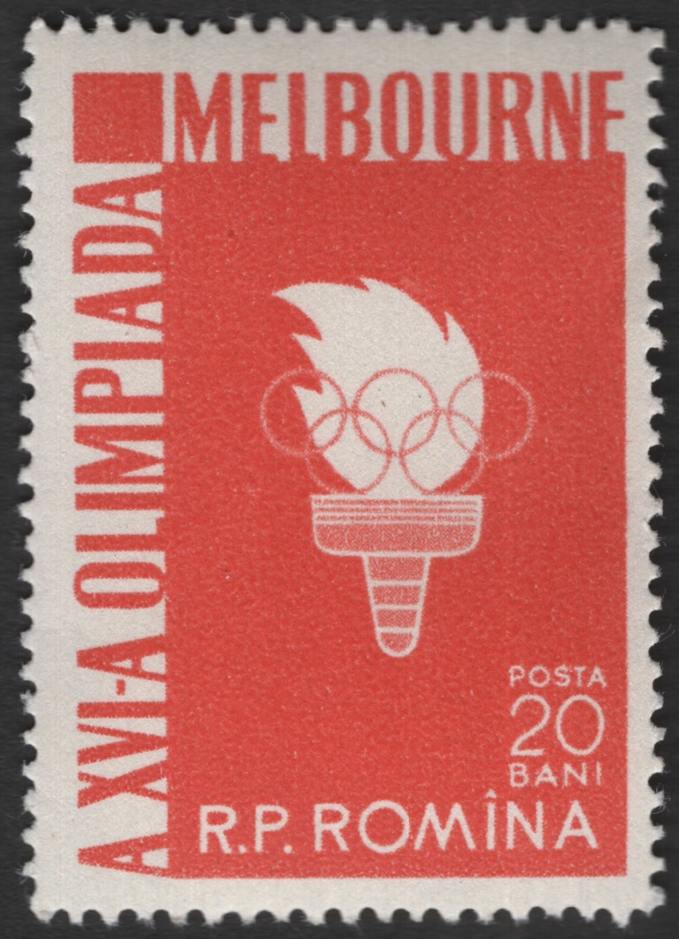 SCG11759 - Romania 1956 Melbourne Olympic Games Stamp Pair (Swimming & Olympic Torch)