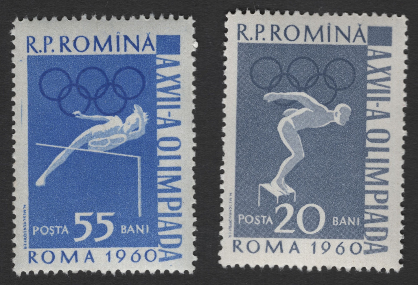 SCG11764 - 1960 Rome Olympics Sports Stamp Pair (High Jump & Diving)