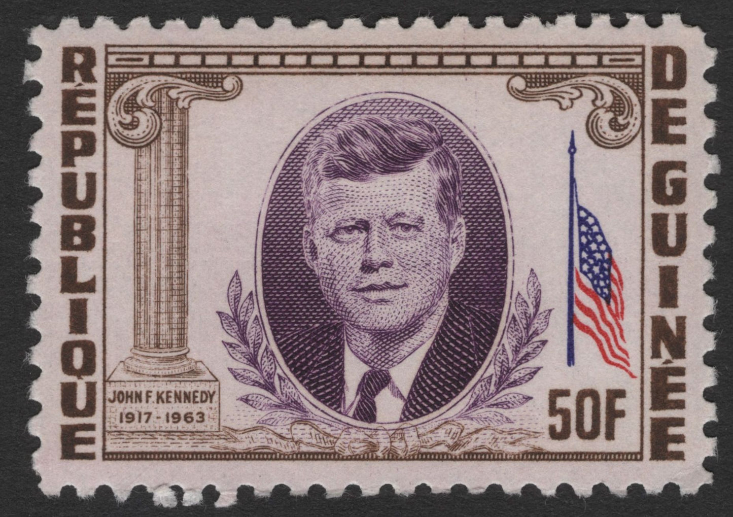 SCG11773 - Republic of Guinea 1964 John F. Kennedy Memorial Stamp Pair (25F & 50F)