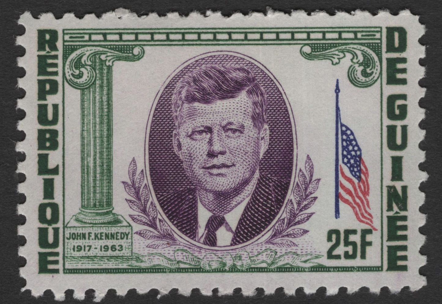 SCG11773 - Republic of Guinea 1964 John F. Kennedy Memorial Stamp Pair (25F & 50F)