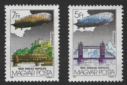 SCG11768 - Hungary 1981 Historic Airship Flights Commemorative Set (1929 Switzerland & 1931 England)