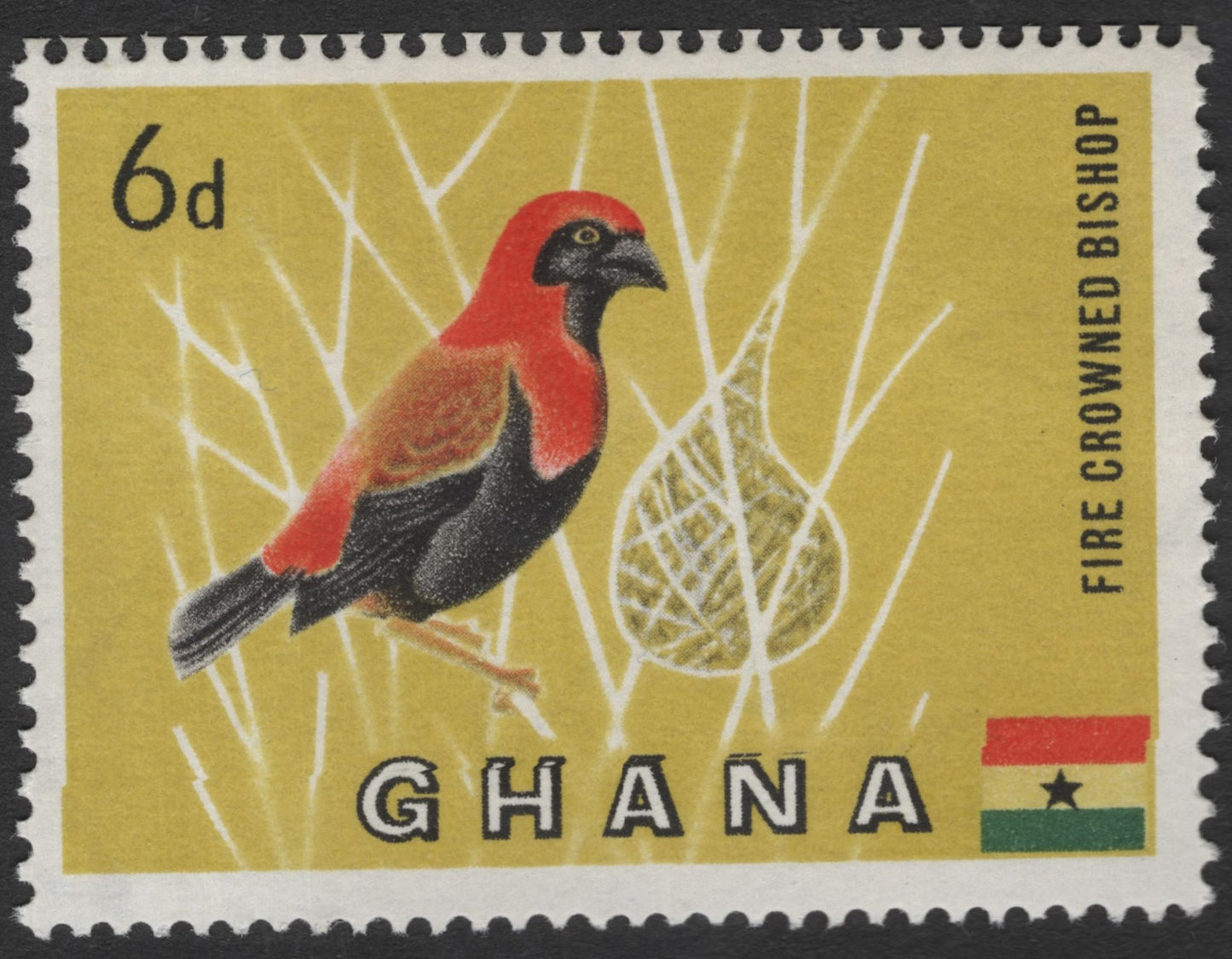 SCG12082 - Ghana 6d Fire-crowned Bishop (Weaver Bird) – Bird & Nest Definitive Issue