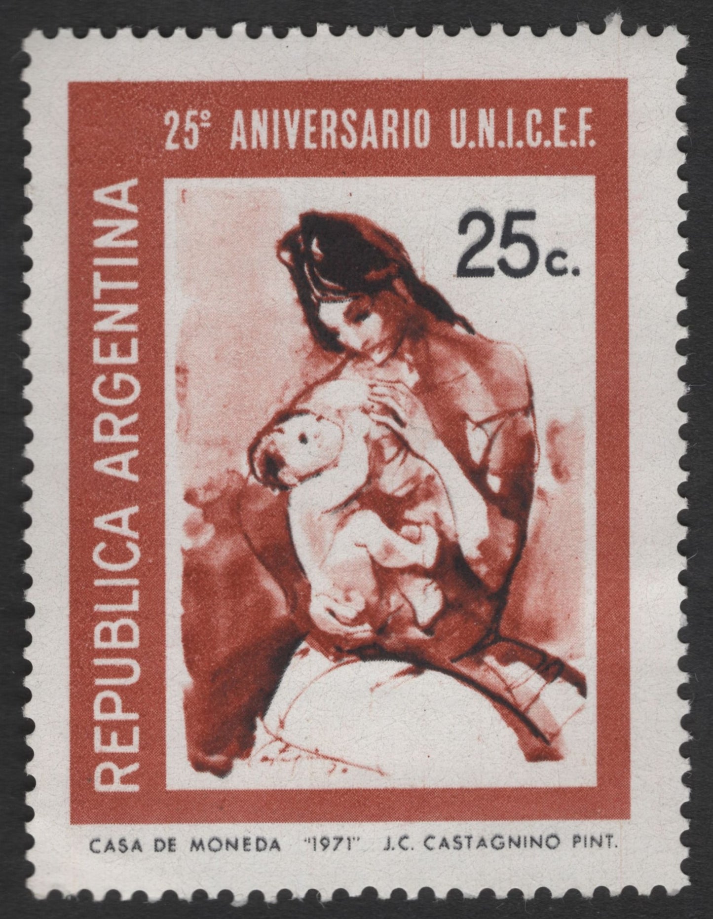 SCG12059 - Argentina 1971 – 25th Anniversary of UNICEF Mother & Child Stamp