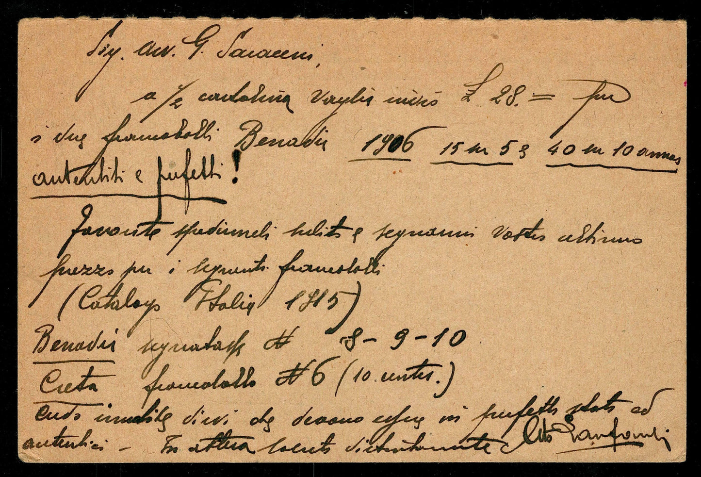 SCG1442 - Italy 15 Centesimi King Umberto I Postal Card with Prepaid Reply (Used, 1917)