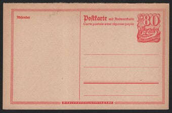 SCG3788 - Germany Deutsches Reich 80 Pfennig Postal Card with Reply Paid (c. 1920s–1930s)
