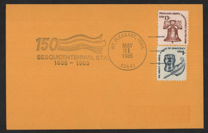 SCG13689 - USA 1985 Mount Pleasant, Iowa Sesquicentennial Station Cover (1835–1985)