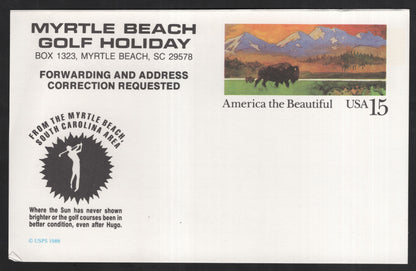 SCG13684 - USA 15¢ America the Beautiful – Myrtle Beach Golf Holiday Advertising Envelope (Post-Hurricane Hugo Promotion)
