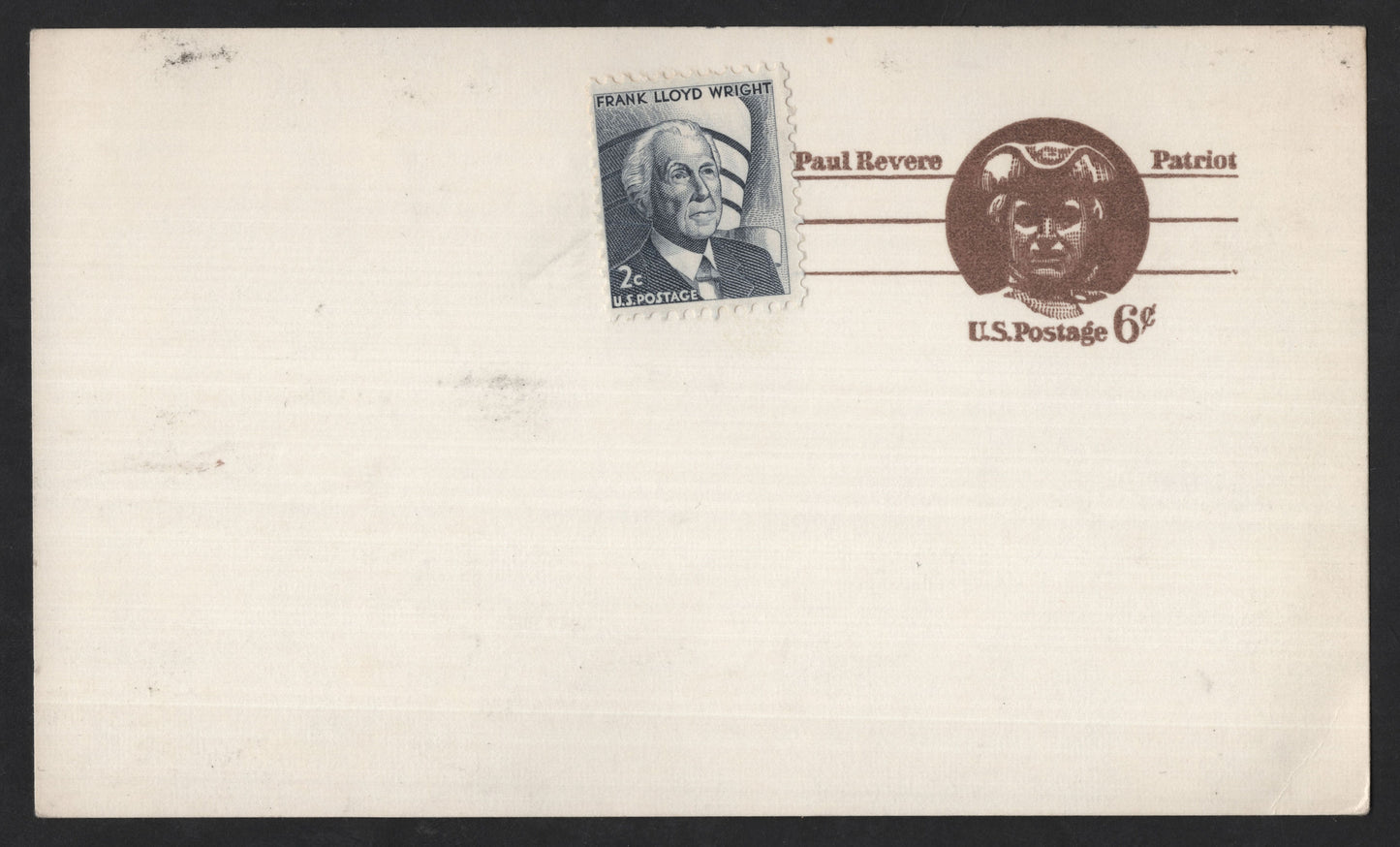 SCG13686 - United States Paul Revere Patriot 6¢ Postal Envelope with Frank Lloyd Wright 2¢ Stamp