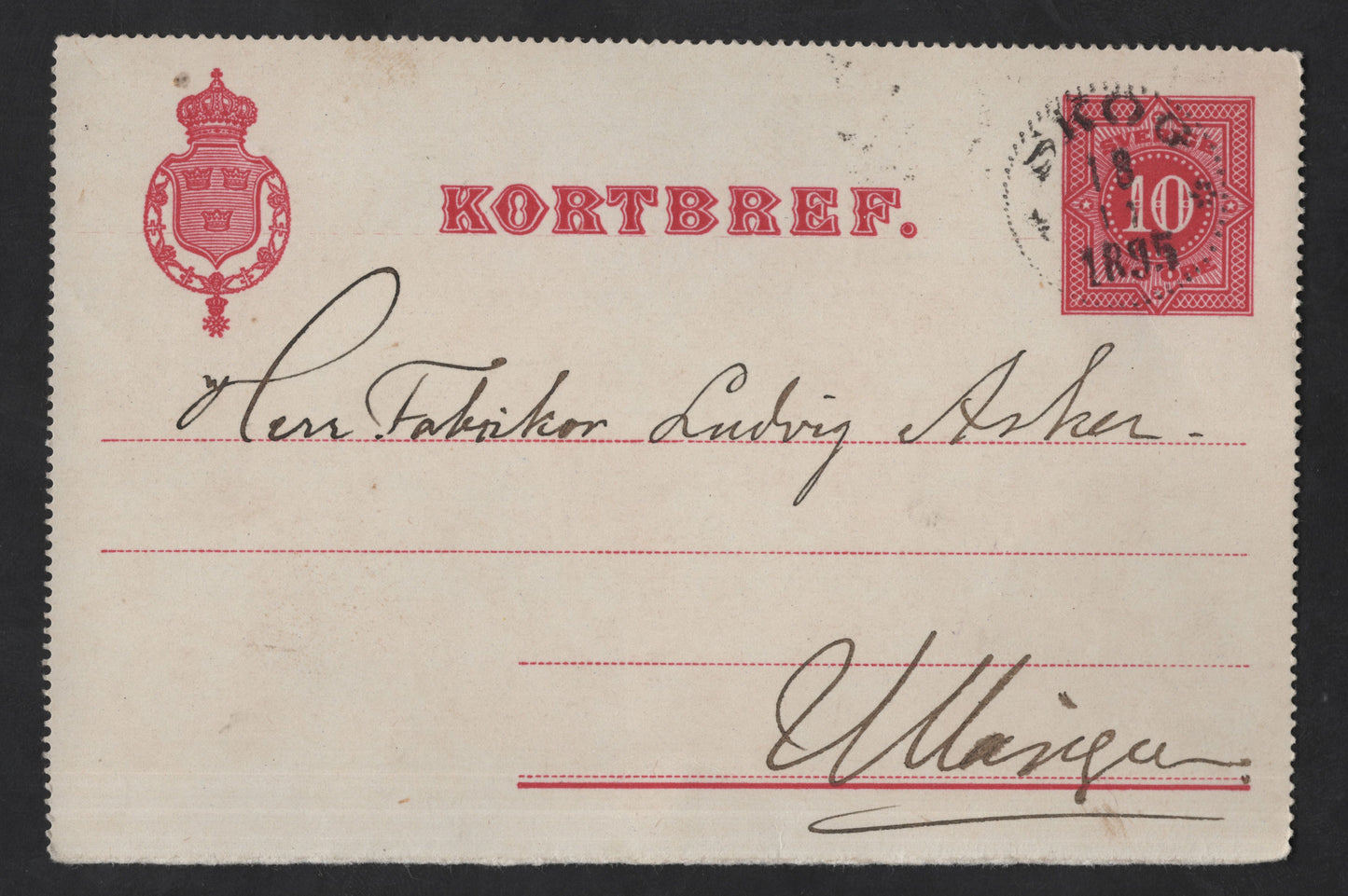 SCG13673 - Sweden 10 Öre “Kortbrev” Postal Stationery Card