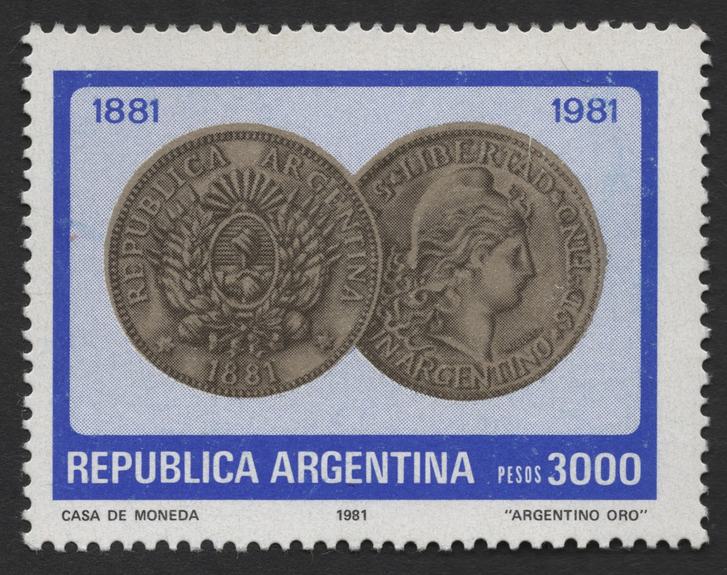 SCG502 - Argentina 1981 “Argentino Oro” Coin on Stamp – 100th Anniversary