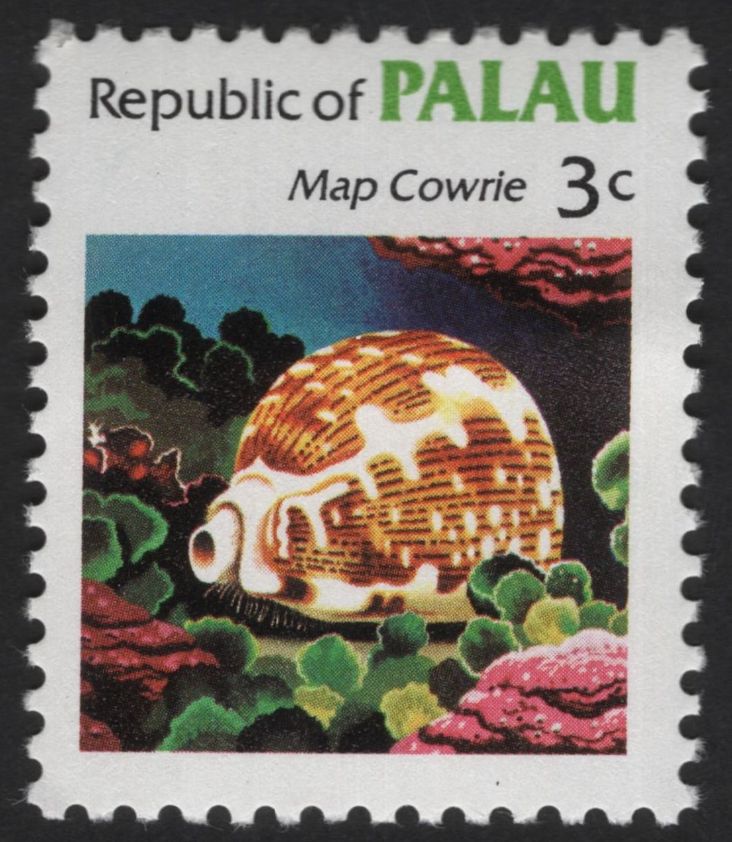 SCG13138 - Palau 3¢ Map Cowrie Shell Marine Life Stamp