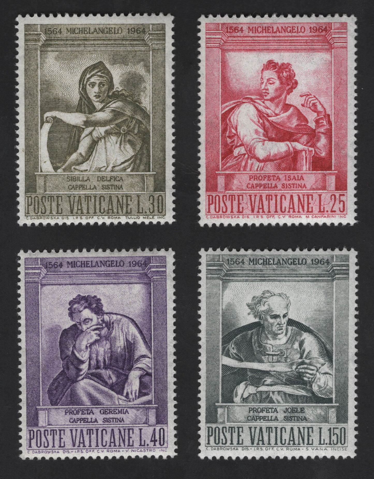 SCG13134 - Vatican City 1964 Michelangelo Sistine Chapel Prophets & Sibyls Commemorative Set
